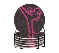 Thai Boxing Neon Black Home Coasters with Holder Set of 6 Coasters for Drinks Small Table Decor