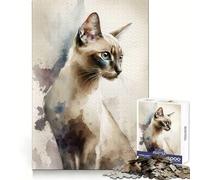 Thai Cat Watercolor 1000 Piece Jigsaws for Teenagers Puzzle Wise Think Toy Simple Fun Tight Cut Santa Wish Pick (38x52cm)