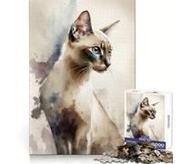 Thai Cat Watercolor 1000 Pieces Puzzles for Teenagers Boost Recall Relaxing Fun Accurate Edge Thoughtful Gift (38x26cm)