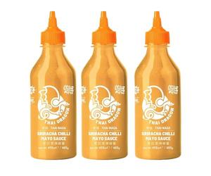 Thai Dragon Sriracha Vegan Chilli Mayo Sauce 455ml Pack of 3 Medium Spicy Hot Dip Sandwich Wrap Spread Filler Salad Dressing Marinade Seasoning with Welari Thank You Card | (3pack) (1365ml)