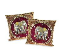 Thai Elephant Embroidered Velvet Throw Pillow Cases-set of 2-Red by AeraVida