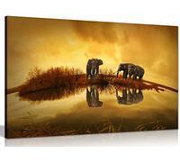 Thai Elephants At Sunset Canvas Wall Art Picture Print (30x20in)