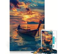 Thai Fisher Boat At Sunset Jigsaw Puzzles 1000 Pieces for Adults Memory Boost Warm Time Image Assembly Fine Art Piece (38x52cm)