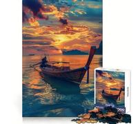 Thai Fisher Boat At Sunset Jigsaw Puzzles for Teenagers 1000 Piece Pure Logic Toy Quiet Calm Clean Cut Wall Art Decor (50x75cm)
