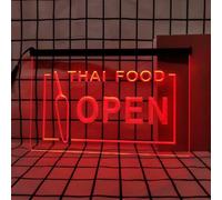 Thai Food Neon Sign for Wall Decor, USB Powered Dimmable LED Neon Lights for Thai Restaurant Cafe Drinks Desserts Shop,Red,40x30cm