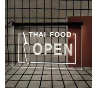 Thai Food Neon Sign for Wall Decor, USB Powered Dimmable LED Neon Lights for Thai Restaurant Cafe Drinks Desserts Shop,White,40x30cm