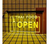 Thai Food Neon Sign for Wall Decor, USB Powered Dimmable LED Neon Lights for Thai Restaurant Cafe Drinks Desserts Shop,Yellow,40x30cm