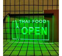 Thai Food Neon Sign for Wall Decor, USB Powered Dimmable LED Neon Lights for Thai Restaurant Cafe Drinks Desserts Shop,Green,60x40cm