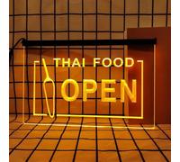 Thai Food Neon Sign for Wall Decor, USB Powered Dimmable LED Neon Lights for Thai Restaurant Cafe Drinks Desserts Shop,Orange,60x40cm