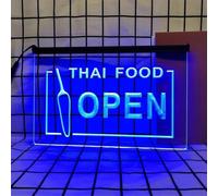 Thai Food Neon Sign for Wall Decor, USB Powered Dimmable LED Neon Lights for Thai Restaurant Cafe Drinks Desserts Shop,Blue,60x40cm