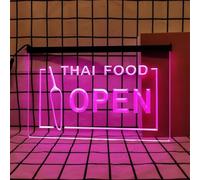 Thai Food Neon Sign for Wall Decor, USB Powered Dimmable LED Neon Lights for Thai Restaurant Cafe Drinks Desserts Shop,Pink,40x30cm