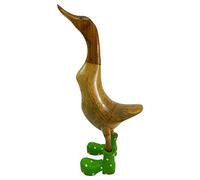 Thai Gifts Bamboo Duck with Green Wellington Boots, Approx. H40cm - Quirky Wooden Ornaments for Indoor & Outdoor Use - Cute Room Decor & Fun Animal Themed Gift Idea - Unique Garden & Home Sculpture