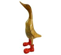 Thai Gifts Bamboo Duck with Red Wellington Boots, Approx. H40cm - Quirky Wooden Ornaments for Indoor & Outdoor Use - Cute Room Decor & Fun Animal Themed Gift Idea - Unique Garden & Home Sculpture