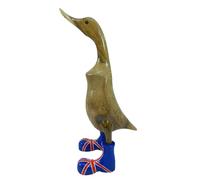 Thai Gifts Bamboo Duck with Union Jack Boots, Approx. H40cm - UK Flag Edition - Quirky Wooden Ornaments for Indoor & Outdoor Use - Cute Room Decor & Fun Gift Idea - Garden & Home Duck Sculpture
