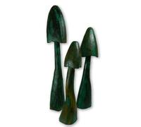 Thai Gifts Green Wooden Mushroom Carving - Set of 3 Large Closed Cup Toadstools - Approx. 40/50/60cm - Handmade Outdoor Garden Accessories Made From Sustainable Wood - Unique Fairy Garden Feature
