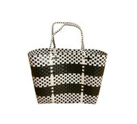 Thai Gifts Handmade Recycled Plastic Shopping Bag Basket XL - Black and White (Black Stripe)