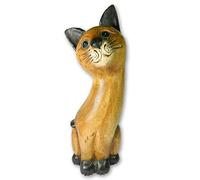 Thai Gifts Wooden Cat Carving - Large Sitting Cat 38cm Head on Side