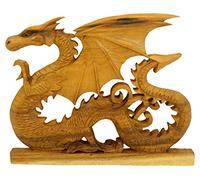 Thai Gifts Wooden Dragon Wall Art Carving Hanging Tile Plaque - Welsh Dragon Rampant