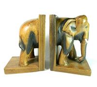 Thai Gifts Wooden Elephant Bookends - Stained