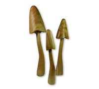 Thai Gifts Wooden Mushroom Carving - Set of 3 Large Closed Cup Toadstools - Approx. 40/50/60cm - Handmade Outdoor Garden Accessories Made From Sustainable Wood - Unique Fairy Garden Feature