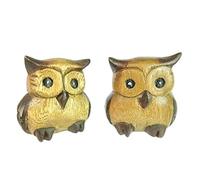 Thai Gifts Wooden Owl Carving - Pair of Hand-made Fat Owls 3"