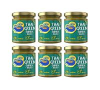 Thai Green Curry Paste, Medium Heat, Vegan Cooking Paste with Lemongrass and Lime Leaves, 170g Glass Jars, Pack of 6