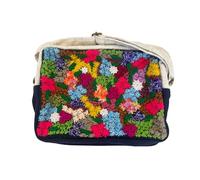 Thai Hmong Handmade Shoulder Bag, Tribal Embroidered Clutch Purse, Multicolor Floral Pattern with Navy Lining, Traditional Asian Style