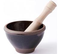 Thai Mortar and Pestle Set - Small Clay Mortar with Wooden Pestle for Papaya Salad, Curry Paste, and Thai-Style Spice Grinding