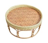 Thai Rattan Coffee Table - Lightweight & Portable 16" Bay Window Tea Table Bamboo High-Footed Fruit Plate & Basket Ideal for Outdoor Picnics & Home Decor