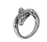 Thai Silver Goat Head Ring for Men Women, Vintage Oxidized Adjustable Open Animal Ring, Retro Zodiac Aries Jewelry for Daily Party Gifting