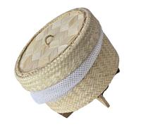 Thai Sticky Rice Steamer Basket with Mesh Liner & Lid | Traditional Handwoven Bamboo Container 6.5”