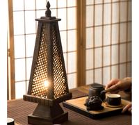 Thai Teak & Bamboo Table Lamp - Handmade Southeast Asian Style Bedroom & Living Room Ornament