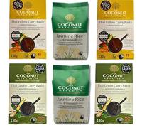 Thai Yellow Curry, Thai Green Curry 2 Pack x 2 and Jasmine Rice Bundle - Curry and rice for 16 Servings