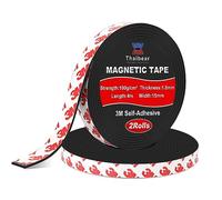 Thaibear Magnetic Tape Self Adhesive, 2 Rolls Magnetic Strips with 3M Adhesive Backing (15mm Wide x 4m Long), Magnet Tape Strip Roll Perfect for DIY, Art Projects