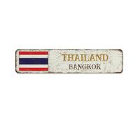 Thailand-Bangkok Rustic Metal Signs Funny Novelty Men Signs National Country Souvenir Road Wall Decorations Garage Signs for Fence Living Room Business 4x18 Inch