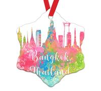Thailand Bangkok Skyline in Watercolor Christmas Tree Ornament Thailand Bangkok Skyline Christmas Decor Ceramic Ornaments Gift Colorful Cityscape Skyline Christmas Hanging Ornament