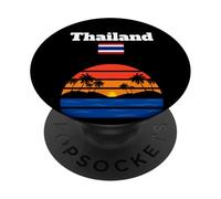 Thailand beach palm trees sunset travel souvenir Thai flag PopSockets Adhesive PopGrip