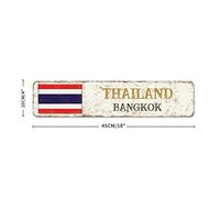 Thailand Country Souvenir Metal Plaque Tin Sign City Souvenir Bangkok Metal Art Sign National Flag Thailand Retro Vintage Art Wall Plaque Quality Aluminum Sign for Bedroom Yard Garage 18x4in