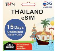 Thailand eSIM 15 Days Unlimited Data + Local Calls | Up to 15 Min International Call | Get eSIM in Hours | High-Speed 4G/5G | Hotspot/Tethering | Works with Instagram & Google Maps | 24/6 Support
