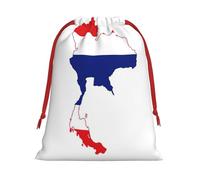 Thailand Flag Map Print Christmas Drawstring Gift Bags, Xmas Holiday Fabric Gift Wrapping Bag For Party, Size-L