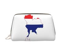 Thailand Flag Map Print Leather Cosmetic Pouch, Leather Makeup Bag for Purse with Top Zip Closure Stylish Toiletry Bag