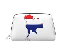 Thailand Flag Map Print Leather Cosmetic Pouch, Leather Makeup Bag for Purse with Top Zip Closure Stylish Toiletry Bag