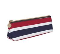 Thailand Flag Print Large Capacity Leather Pencil Case Smooth Zippered Pen Pouch School Travel Makeup
