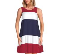 Thailand Flag Print Stylish Summer Dress for Women,Sleeveless A-Line Sundress with Pockets, for Beach Vacation, Black, M