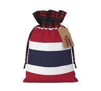Thailand Flag Printing Color Matching Plaid Christmas Bag With Drawstring For Christmas Birthdays Party,4.7x6.9 Inch