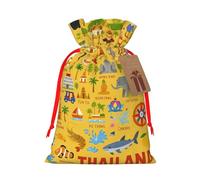 Thailand Map With Icons Gift Bag with Handles and tag, Holiday Decoration, for Christmas, Birthday, Wedding - (S)