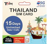 Thailand SIM Card 15 Days Unlimited Data + Local Calls with Upto 15 Min Call Home | High-Speed 4G/5G Data | Auto-Activation | Supports Instagram, Google Maps | Hotspot/Tethering | 24/6 Support