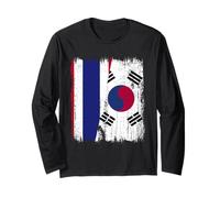 Thailand South Korea Half Flag Thai South Korean Jersey Long Sleeve T-Shirt