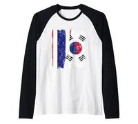 Thailand South Korea Half Flag Thai South Korean Jersey Raglan Baseball Tee