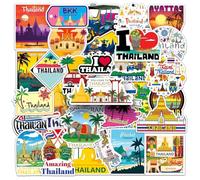Thailand Stickers |50Pcs Thai Theme Waterproof Vinyl Decals for Water Bottles Laptop Luggage Cup Computer Mobile Phone Skateboard Guitar